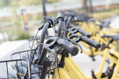 High angle view of bicycles parked at station