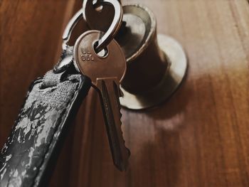 Close-up of key on table