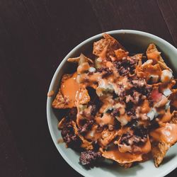 High angle view of breakfast in bowl on table