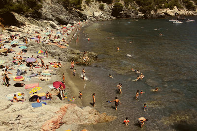 High angle view of people at beach