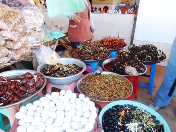 High angle view of vegetables for sale at market