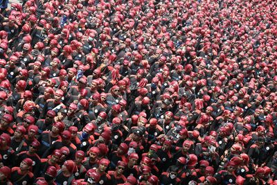 High angle view of crowd at protest