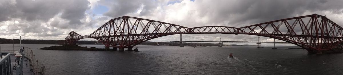 Bridge over river against cloudy sky