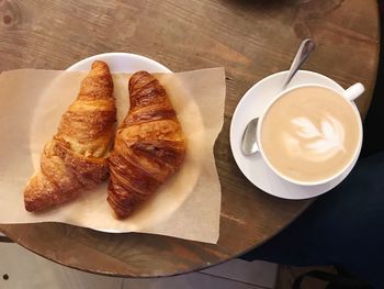 High angle view of breakfast on table