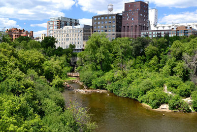 River in city against sky