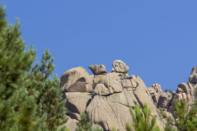 Low angle view of cross against clear blue sky