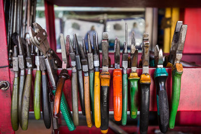 Close-up of multi colored tools
