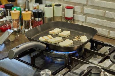 Close-up of food on barbecue grill