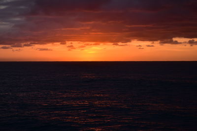 Scenic view of sea against orange sky