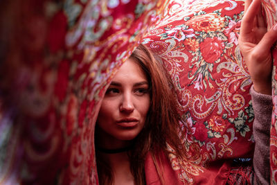 Close-up of woman wearing scarf