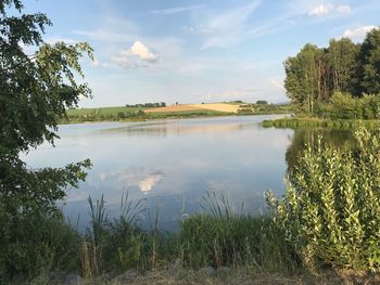 Scenic view of lake against sky