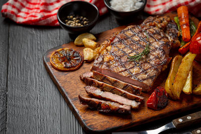 High angle view of food on table