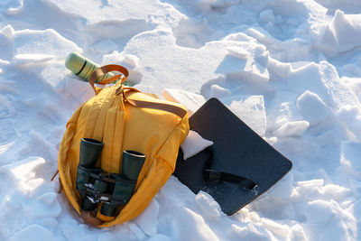 High angle view of boat on snow