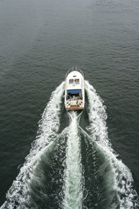 High angle view of ship in sea