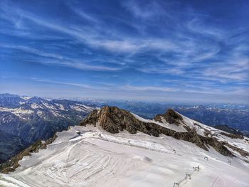 Scenic view of snowcapped mountains against sky