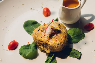 High angle view of meal served in plate