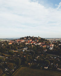 High angle view of townscape against sky