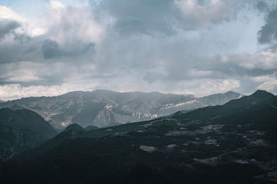 Scenic view of snowcapped mountains against sky