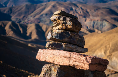 Close-up of stack rock on mountain