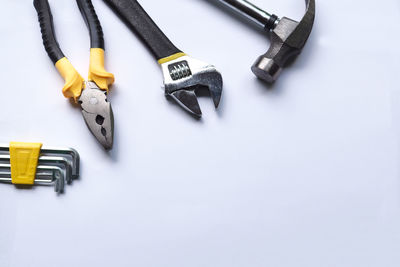 High angle view of tools on table