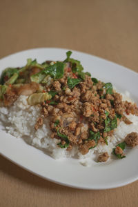 High angle view of meal served in plate