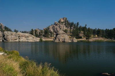 Scenic view of lake against clear sky