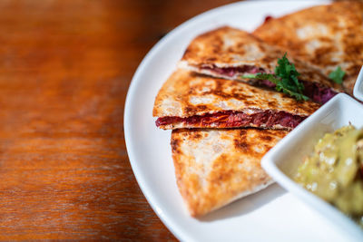 High angle view of meal served in plate