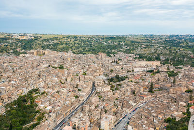 High angle view of townscape against sky