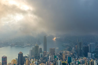 Panoramic view of buildings in city against sky