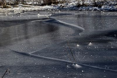 High angle view of frozen lake