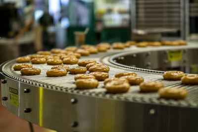 Close-up of donuts in store