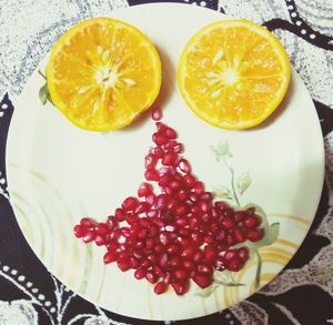 High angle view of fruits in plate