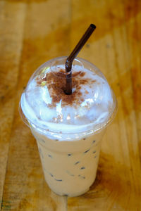 High angle view of coffee on table