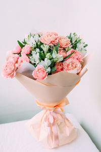 Luxurious bouquet of fresh pastel pale pink roses