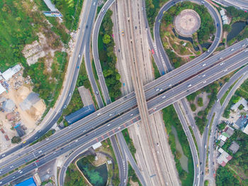 High angle view of highway by street in city