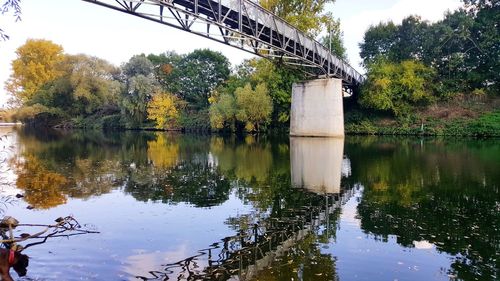 Scenic view of bridge over lake against sky