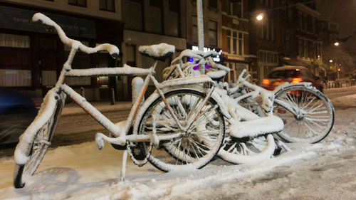 Bicycles on street in winter