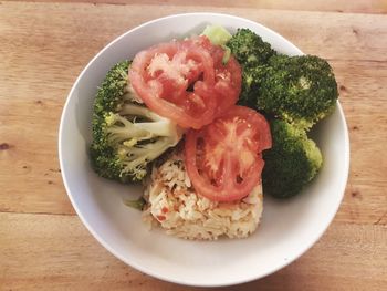 High angle view of food in plate on table