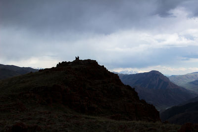 Scenic view of mountain against cloudy sky