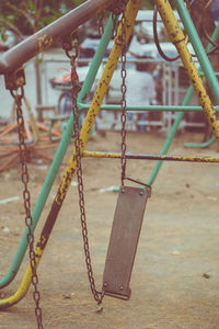 Close-up of swing in playground