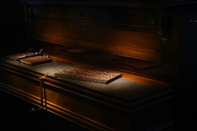 High angle view of piano