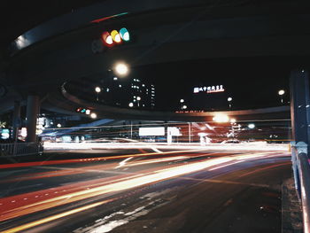 Light trails on road at night