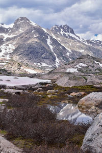 Scenic view of snowcapped mountains against sky