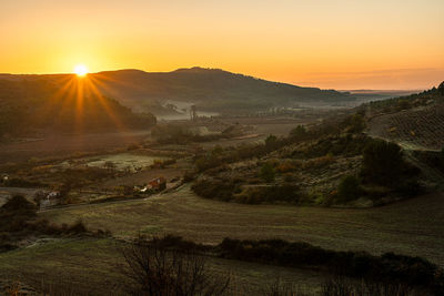 Scenic view of landscape against sky during sunset