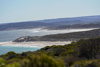Scenic view of sea against clear sky