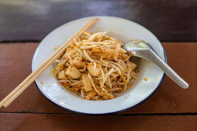 Close-up of noodles served in plate