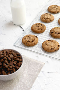High angle view of breakfast on table
