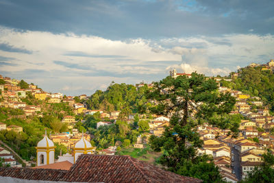 High angle view of townscape against sky