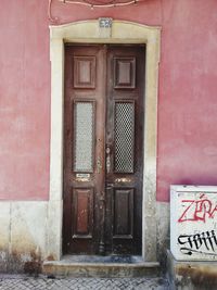 Closed door of house