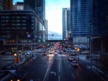 Tilt-shift image of city street and buildings